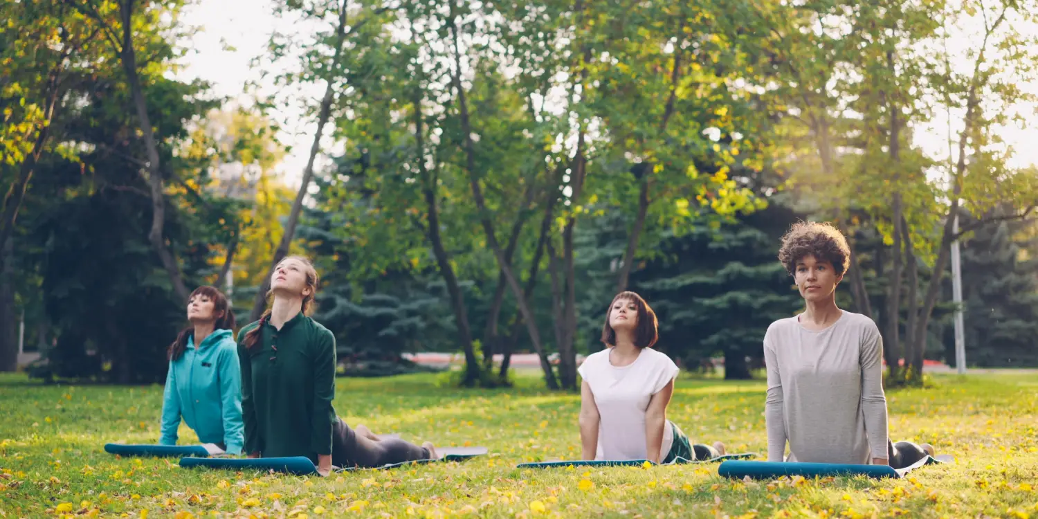 Doğada yoga yapan kadınlar