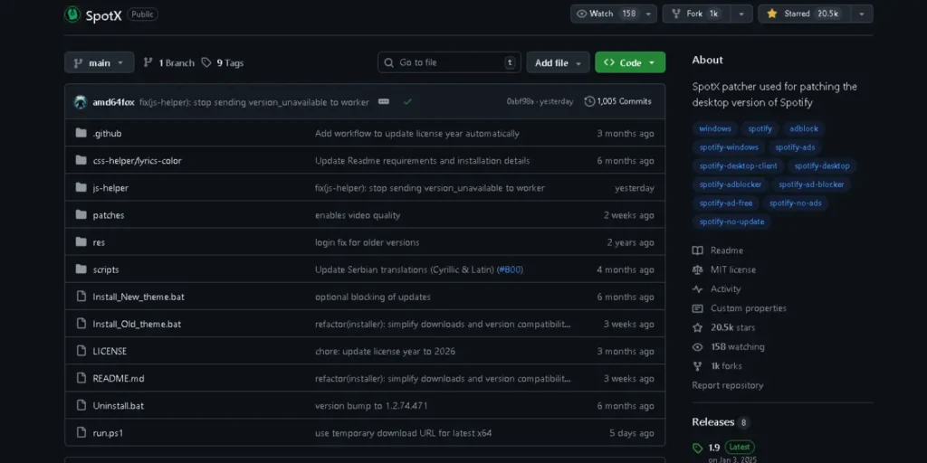SpotX Github repo web sayfası