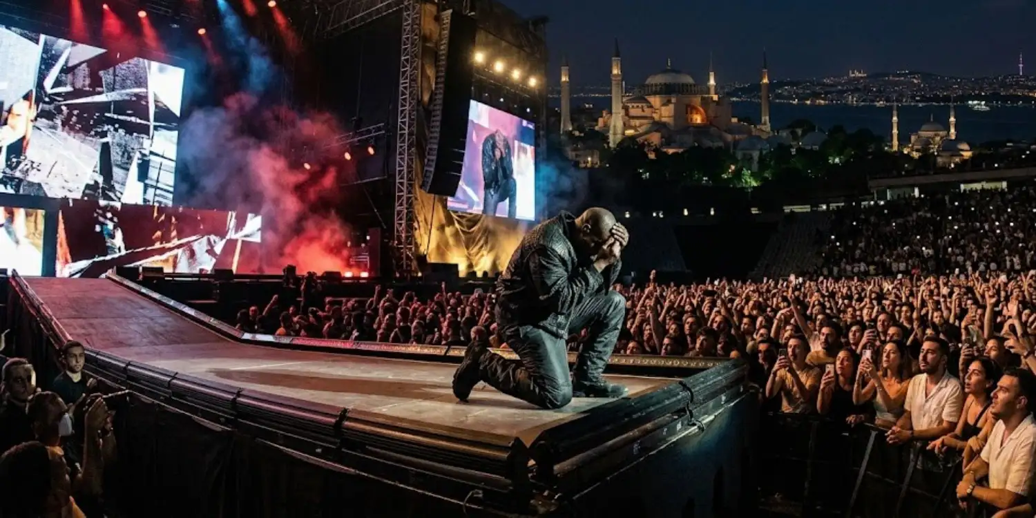 Kanye West'in diz çöktüğü temsili konser anı