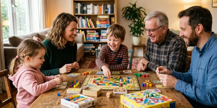 Kutu oyunu oynayan mutlu aile